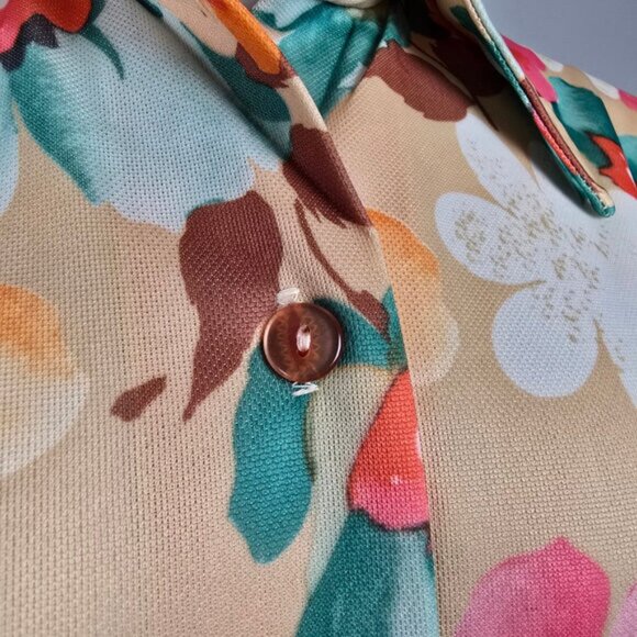 Vintage Orange Floral Button Up Collared Top Size L - Picture 6 of 9